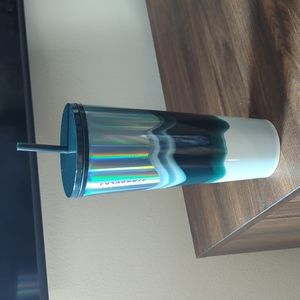Starbucks 2021 Holiday Dark Evergreen Blue White Ombre Marble Tumbler